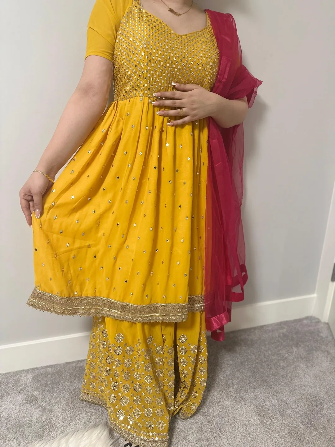 Gorgeous Pink and Gold Sharara Suit image indicator(5)