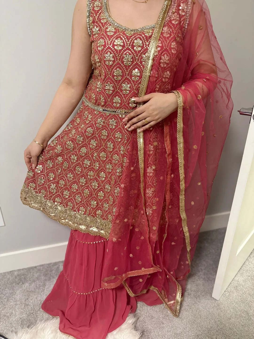 Gorgeous Pink and Gold Sharara Suit image indicator(4)