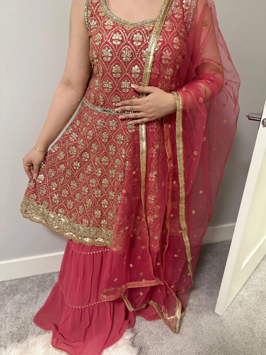 Gorgeous Pink and Gold Sharara Suit image indicator(2)