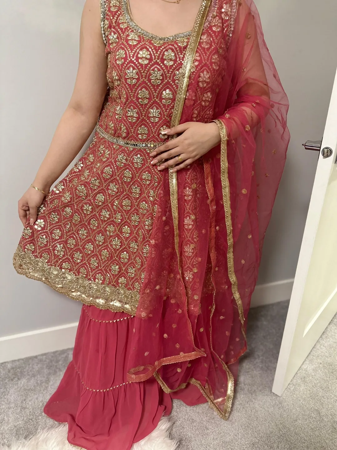 Gorgeous Pink and Gold Sharara Suit image indicator(3)