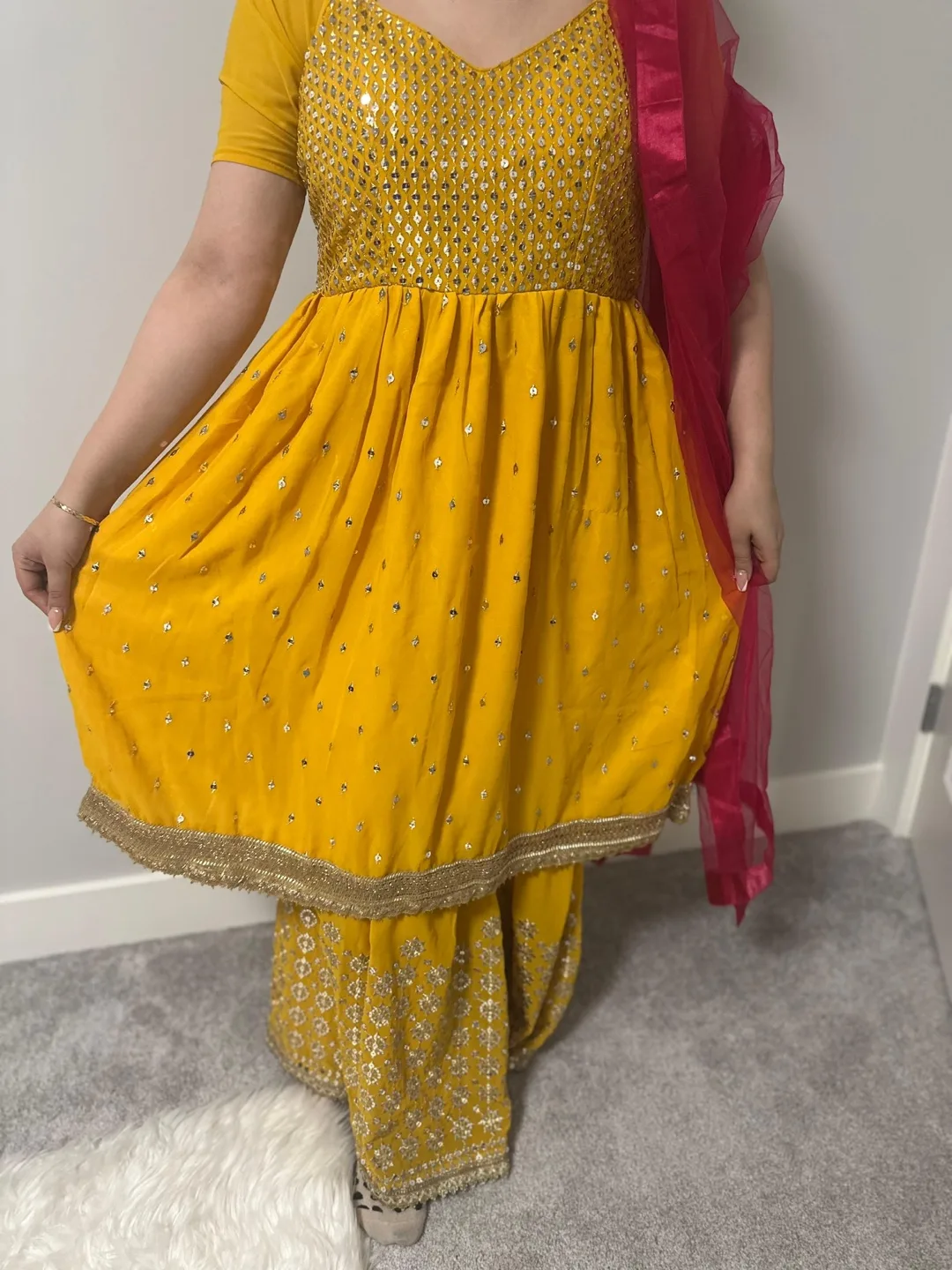 Gorgeous Pink and Gold Sharara Suit image indicator(6)