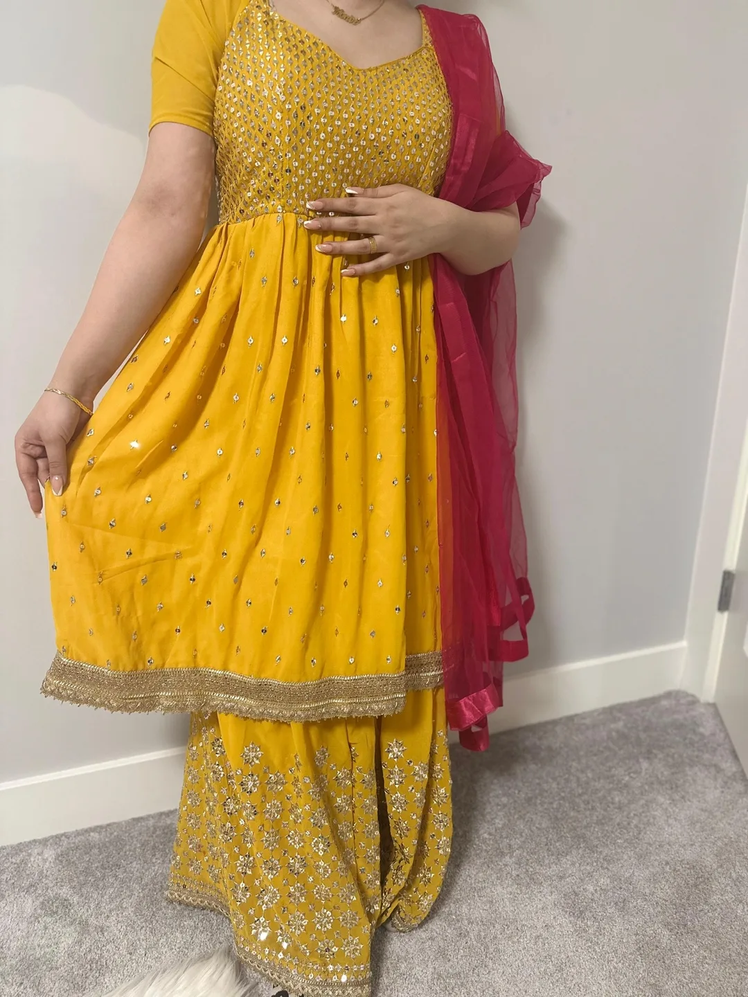 Gorgeous Pink and Gold Sharara Suit image indicator(8)