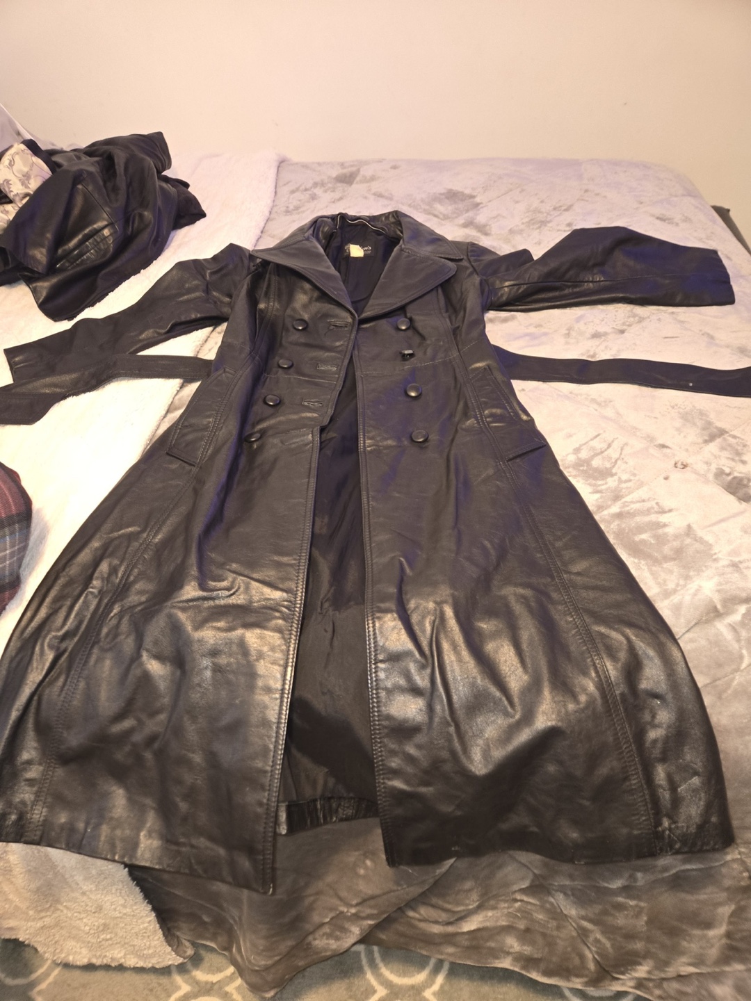 Vintage Black Leather Trench Coat