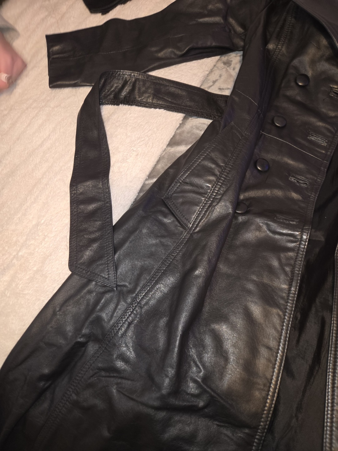 Vintage Black Leather Trench Coat - photo 4