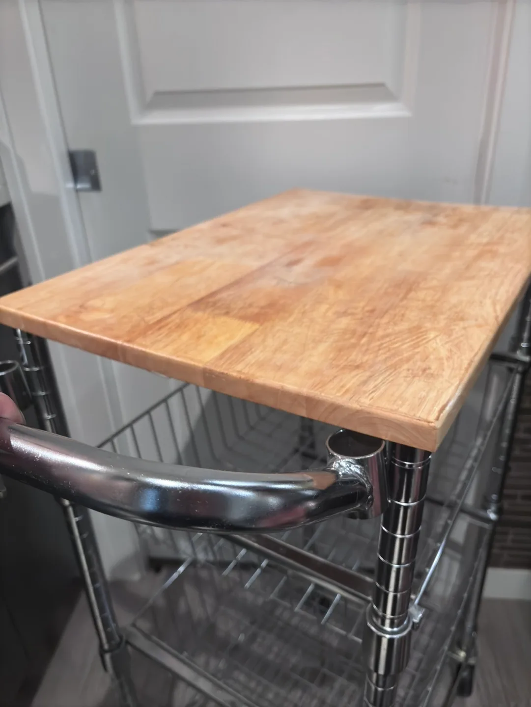 Chrome Kitchen Cart with Wood Top and Baskets image indicator(5)
