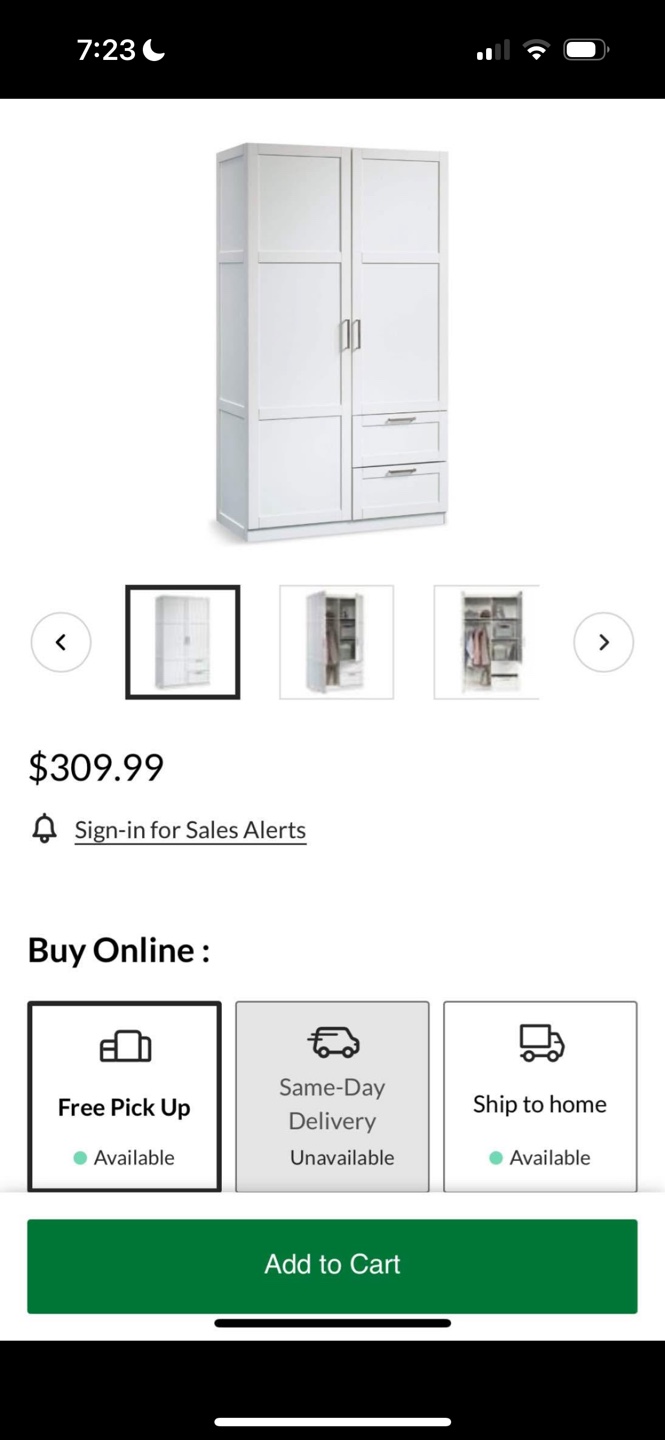 NEED GONE ASAP - Sauder 2-Door 2-Drawer Wardrobe - White