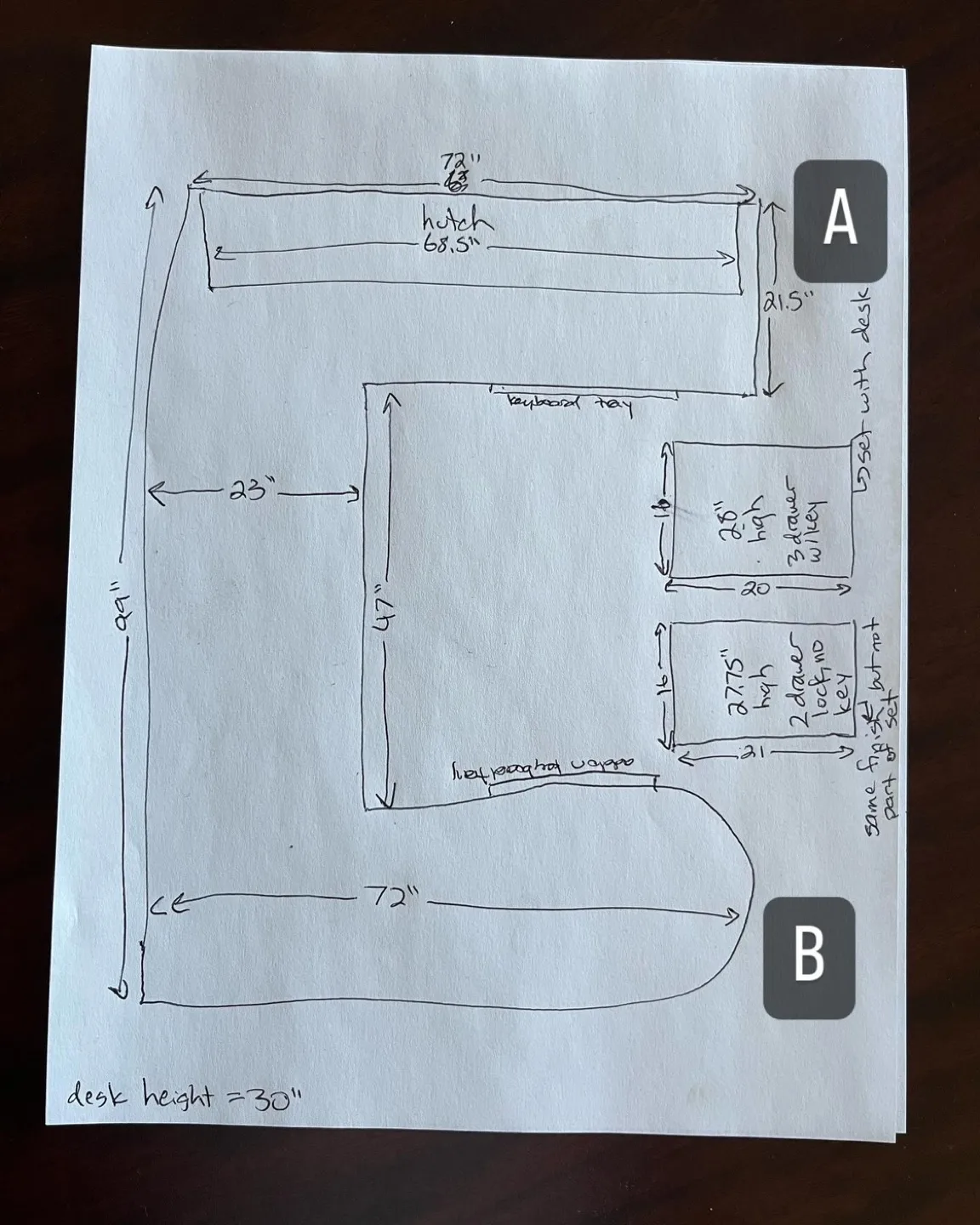 Desk with add on keyboard tray (B) image indicator(3)