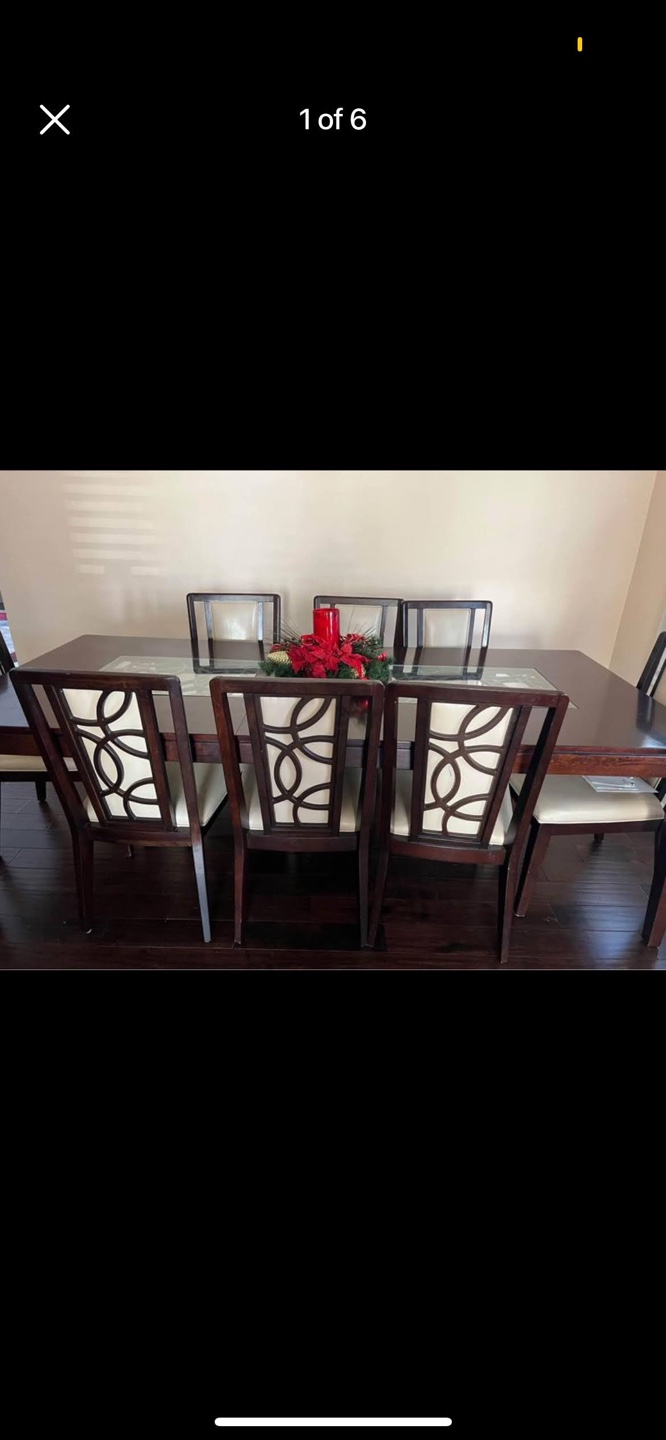 Dark Brown Wooden Dining Table Set with 6 Chairs