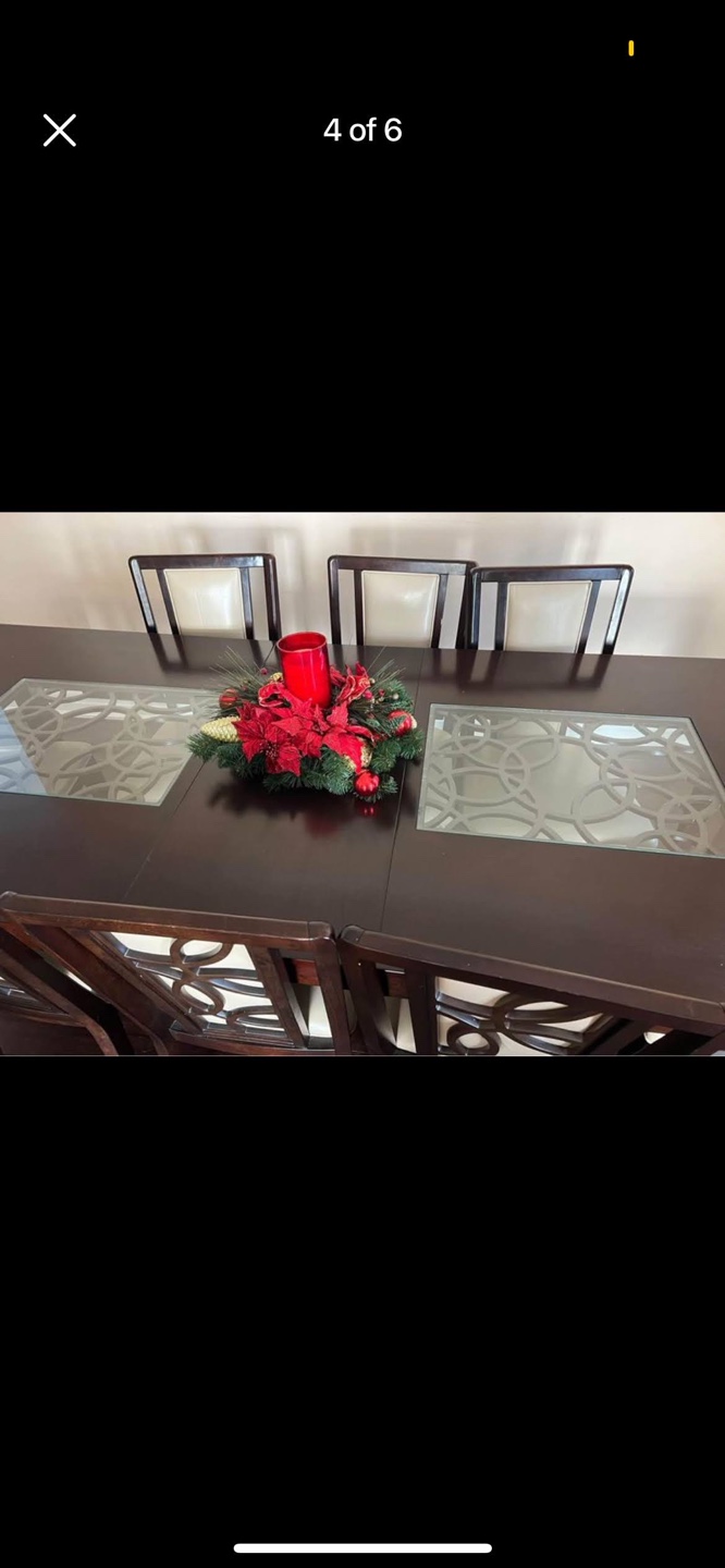 Dark Brown Wooden Dining Table Set with 6 Chairs - photo 3