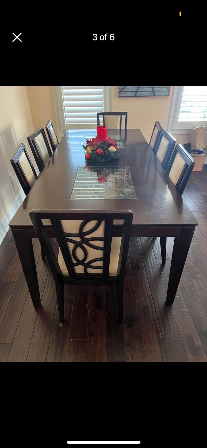 Dark Brown Wooden Dining Table Set with 6 Chairs - photo 2