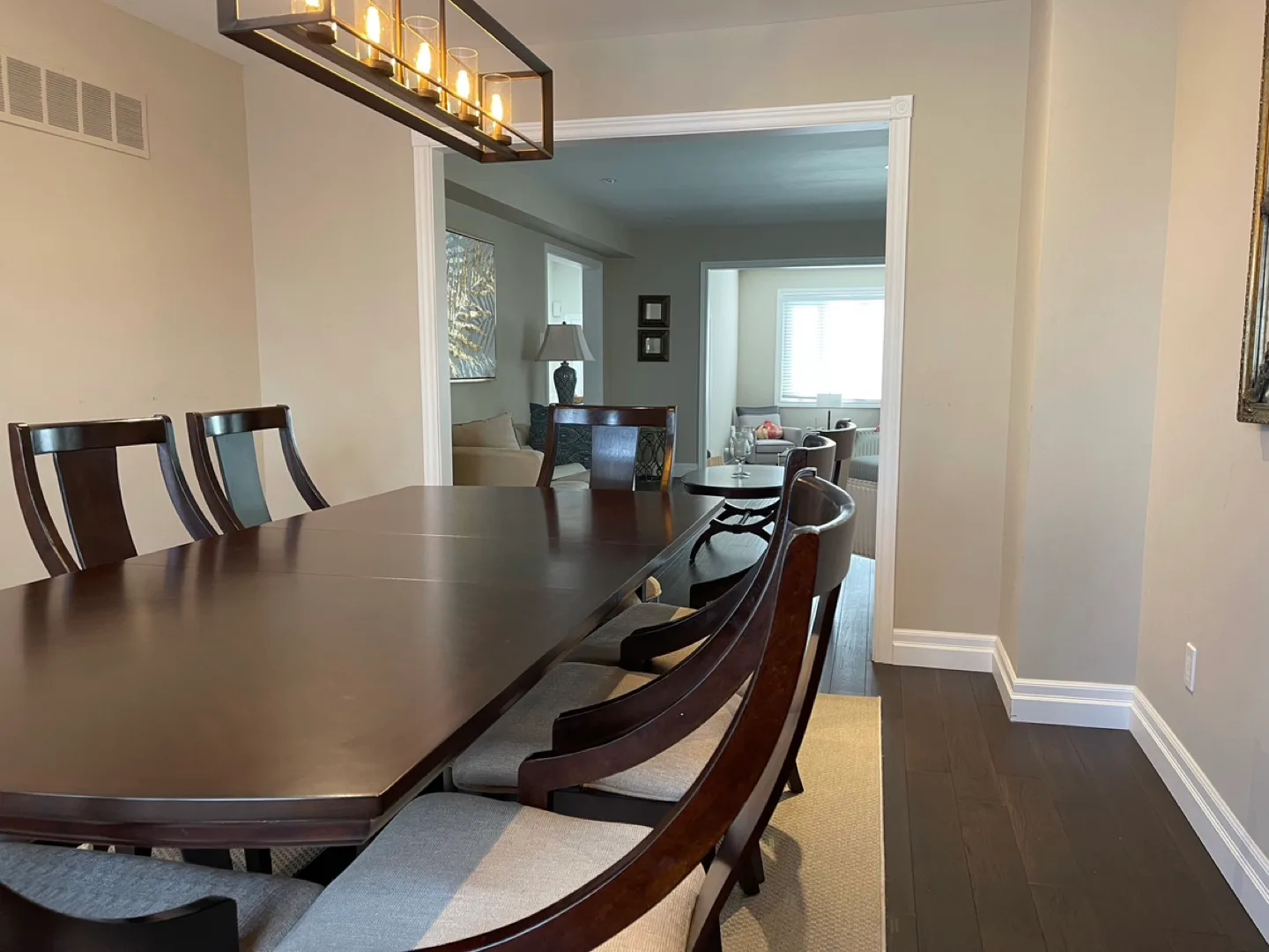 Dark Brown Wood Dining Table Set with 8 Chairs image indicator(2)