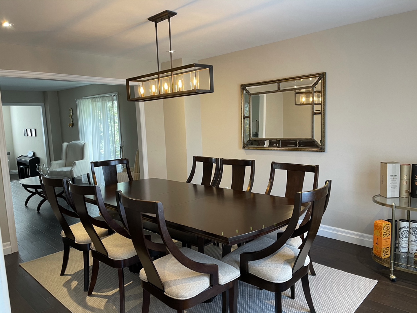 Dark Brown Wood Dining Table Set with 8 Chairs