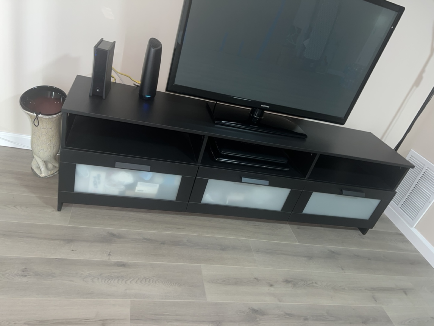 Black TV Stand with Three Drawers