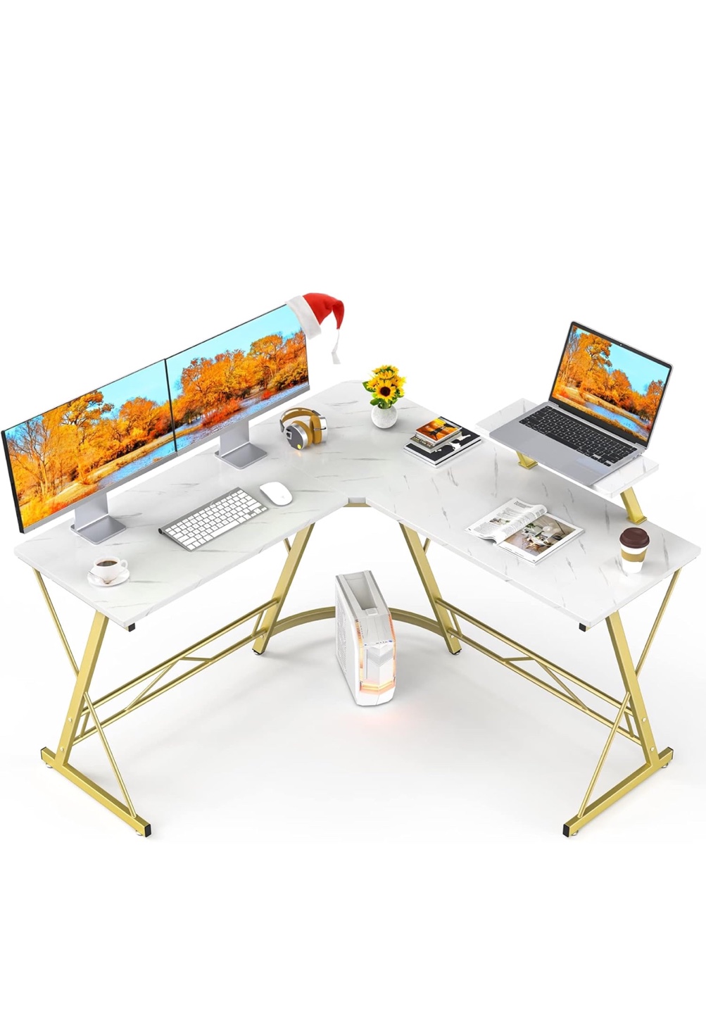 L-Shaped Computer Desk with Monitor Shelf - photo 2