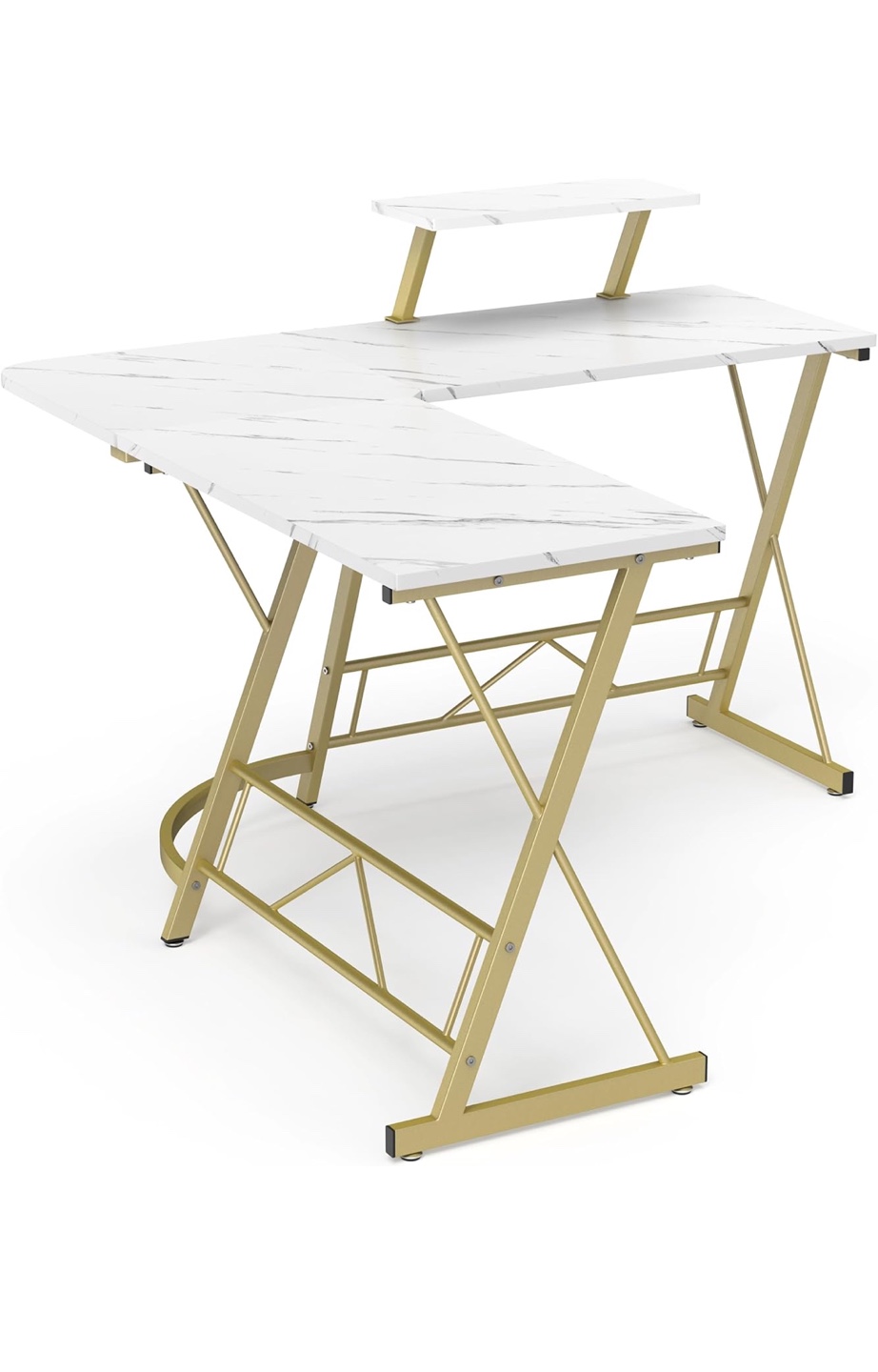 L-Shaped Computer Desk with Monitor Shelf