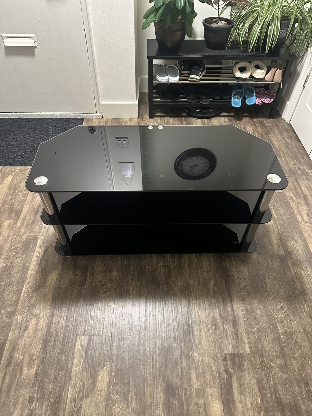 Black Glass TV Stand with Chrome Legs - photo 3
