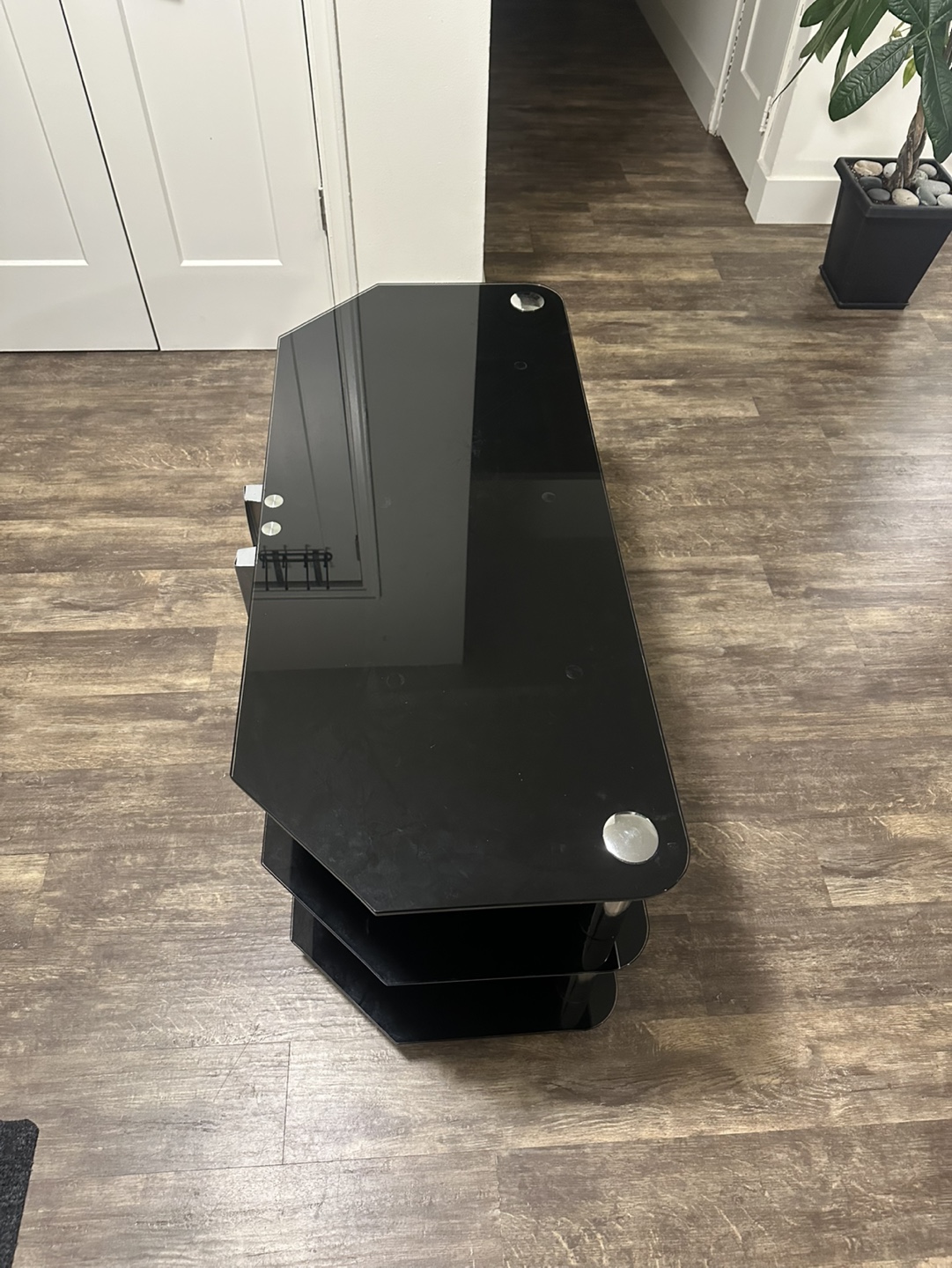 Black Glass TV Stand with Chrome Legs - photo 4