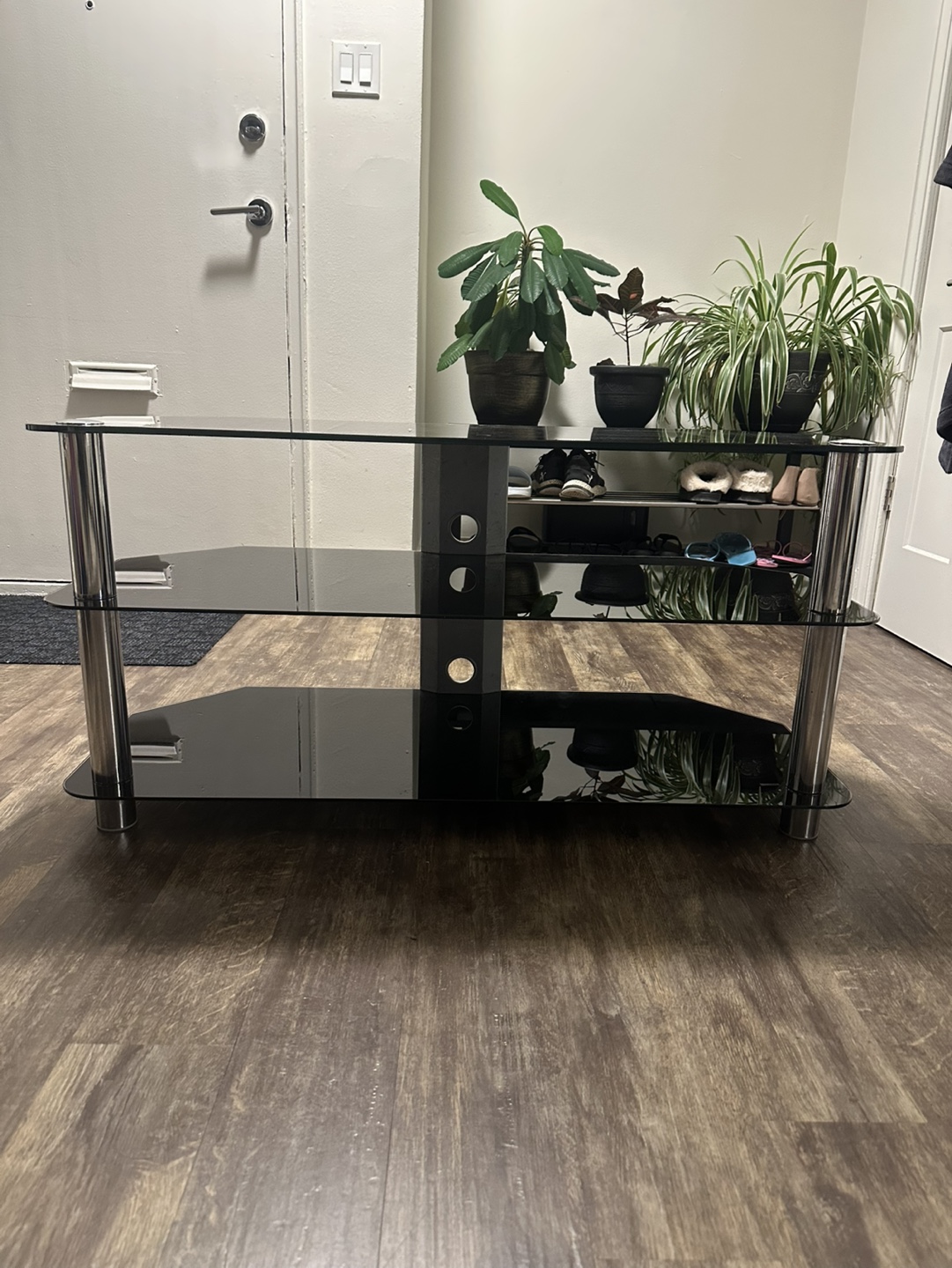 Black Glass TV Stand with Chrome Legs