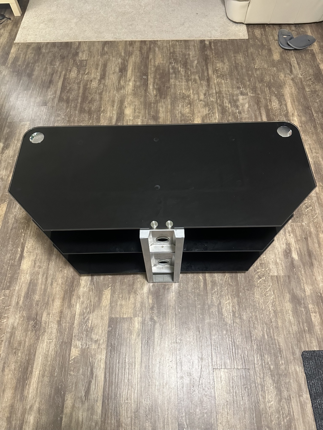 Black Glass TV Stand with Chrome Legs - photo 2