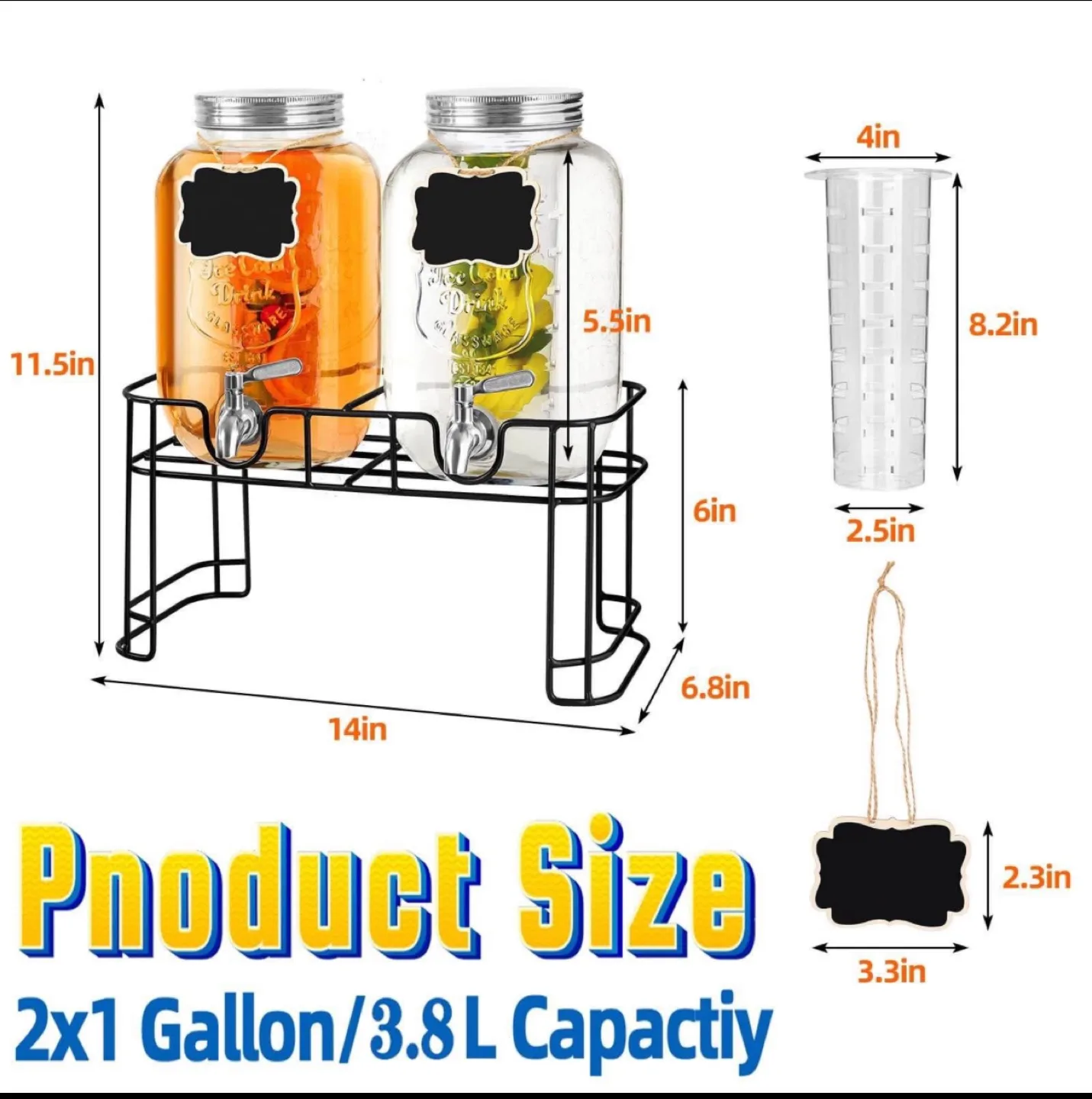 Roettel 2-Pack 1-Gallon Glass Beverage Dispensers with Stand image indicator(5)