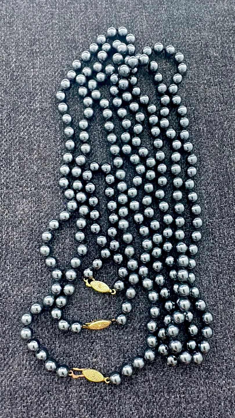 Lot of 4 Dark Grey Pearl Necklace with Gold Clasp image indicator(6)