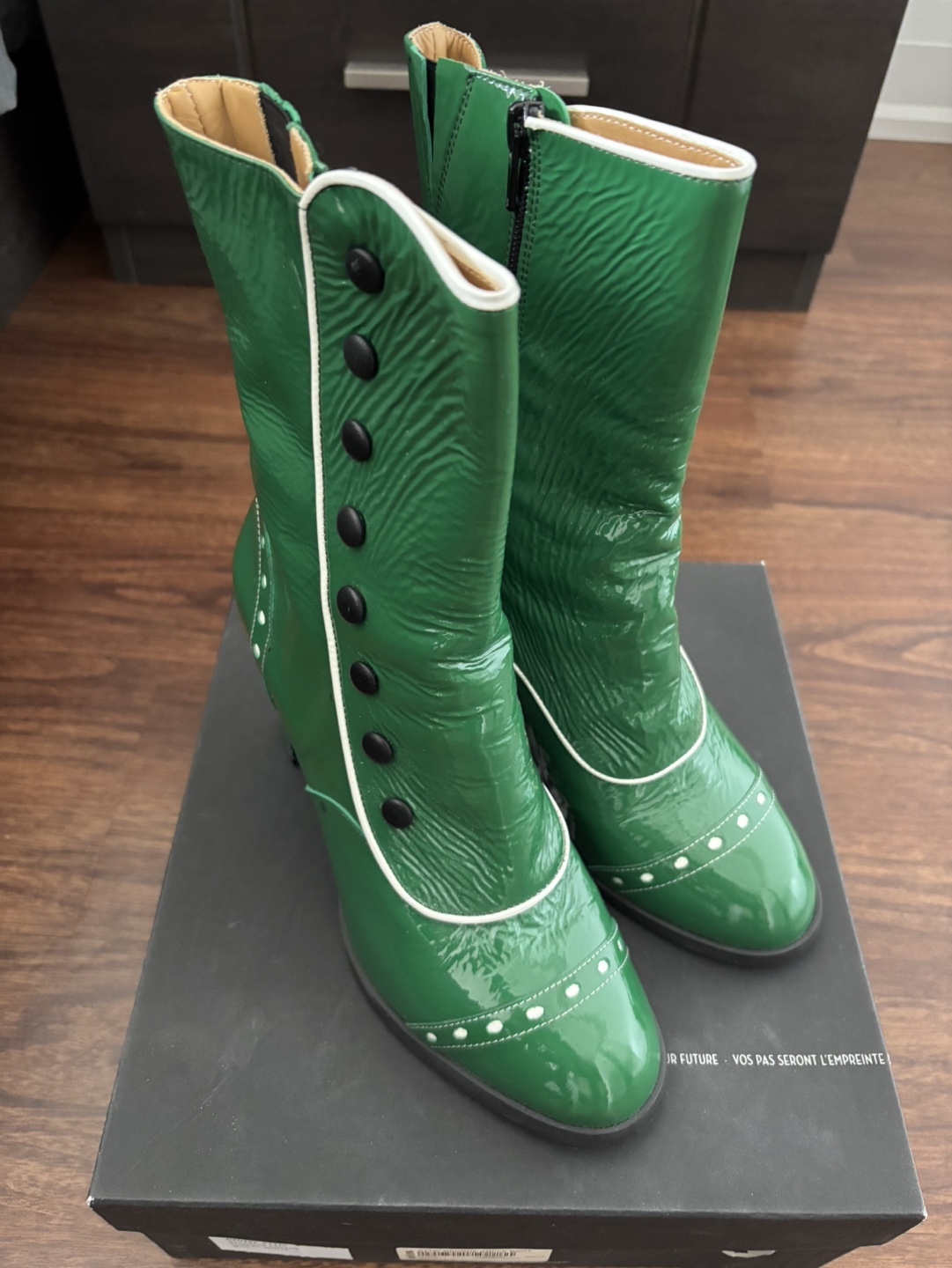 John Fluevog Denise Attic Brogue Ankle Boots - Green - Size 9.5
