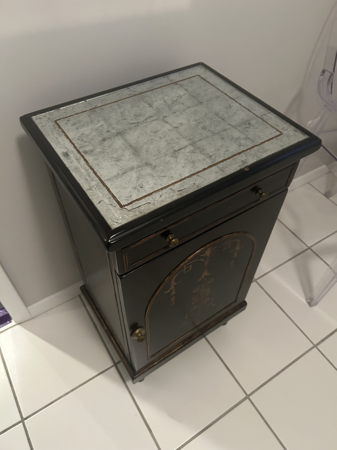 Black End Table with Silver Top