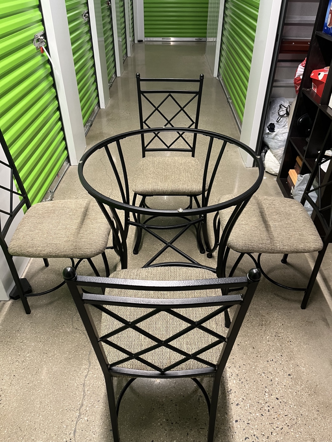 Black Metal Dining Table with glass top and Chairs