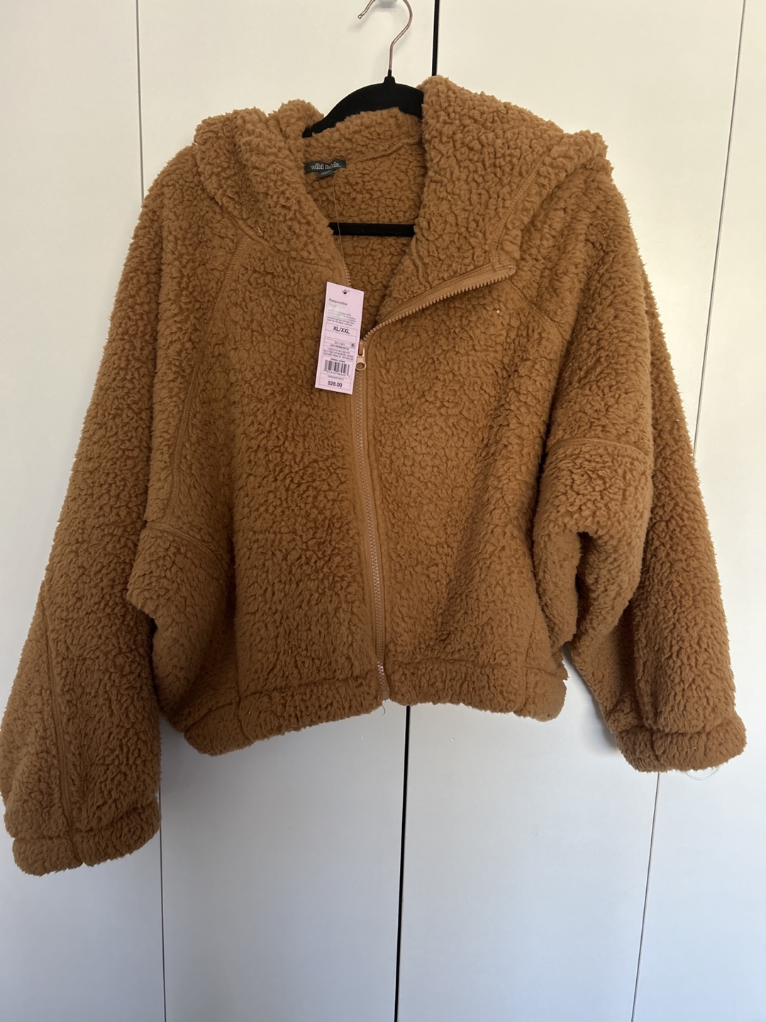 Brown Teddy Fleece Zip-Up Hoodie Jacket - Size XXL