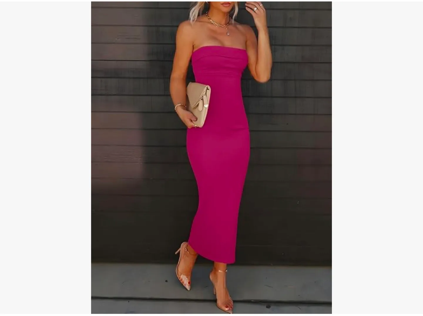 Strapless Midi Bodycon tube Dress sz M image indicator(4)