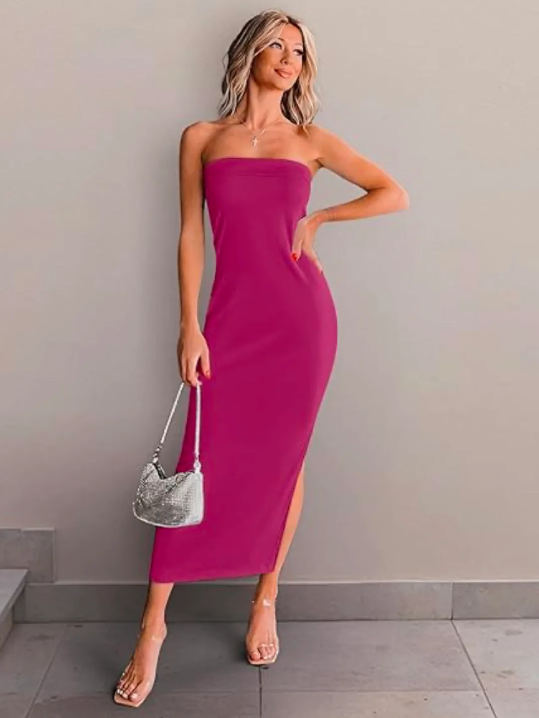 Strapless Midi Bodycon tube Dress sz M image indicator(6)