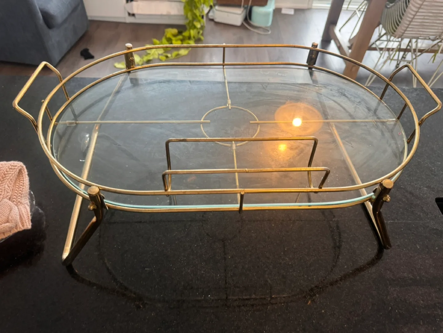 Mid-Century Modern Brass and Glass Serving Tray image indicator(3)