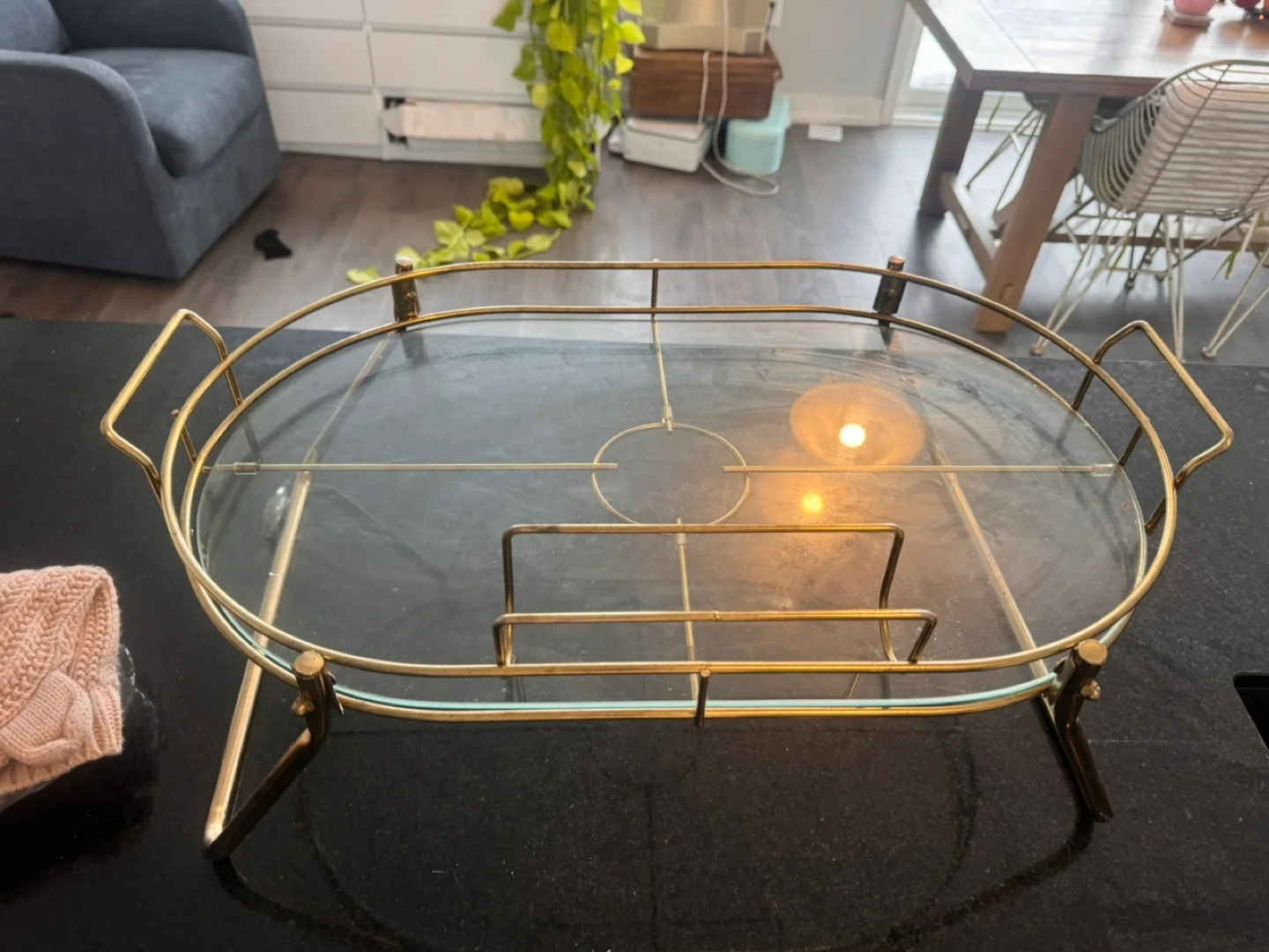 Mid-Century Modern Brass and Glass Serving Tray image indicator(2)