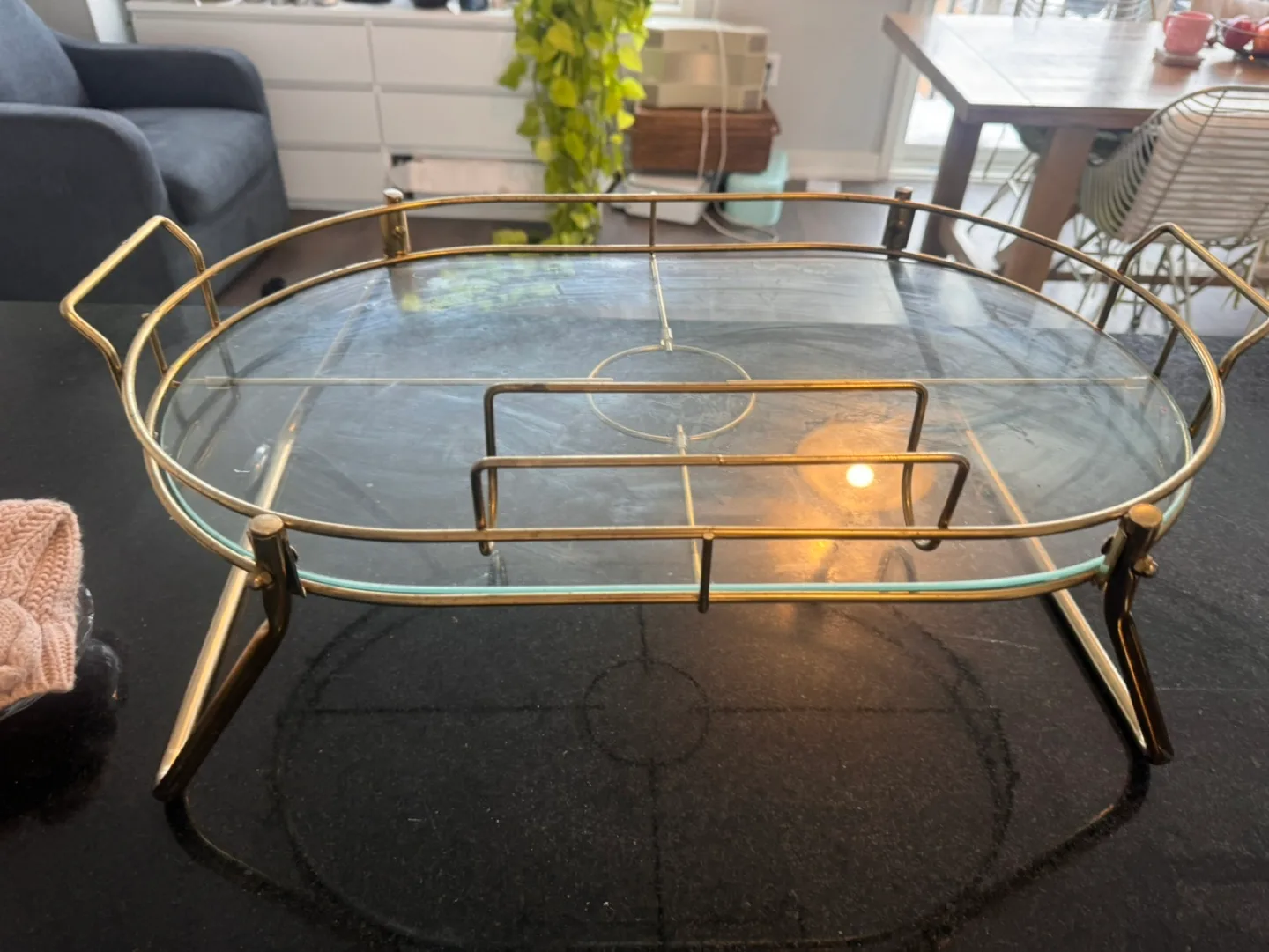 Mid-Century Modern Brass and Glass Serving Tray image indicator(4)