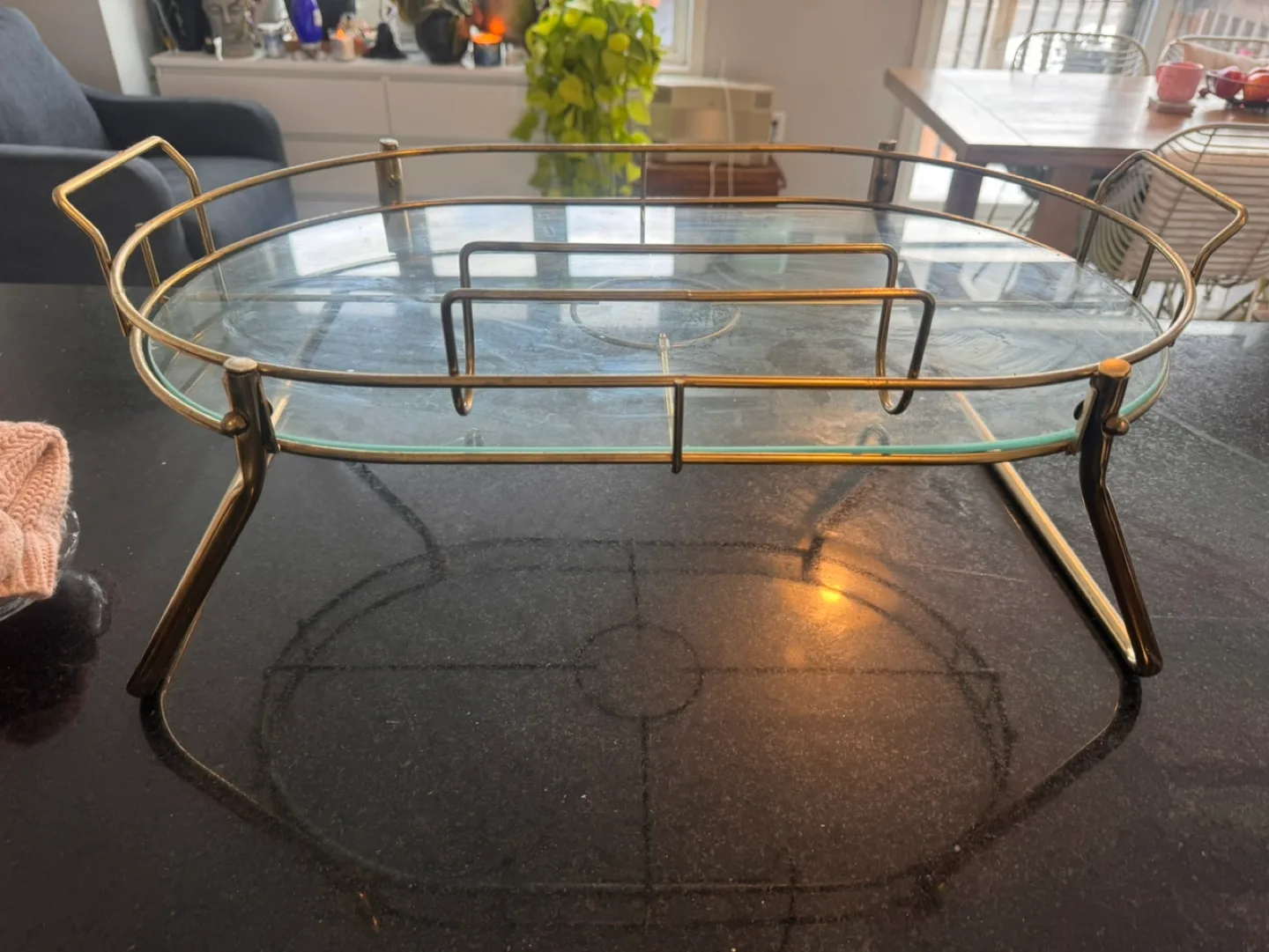 Mid-Century Modern Brass and Glass Serving Tray image indicator(8)