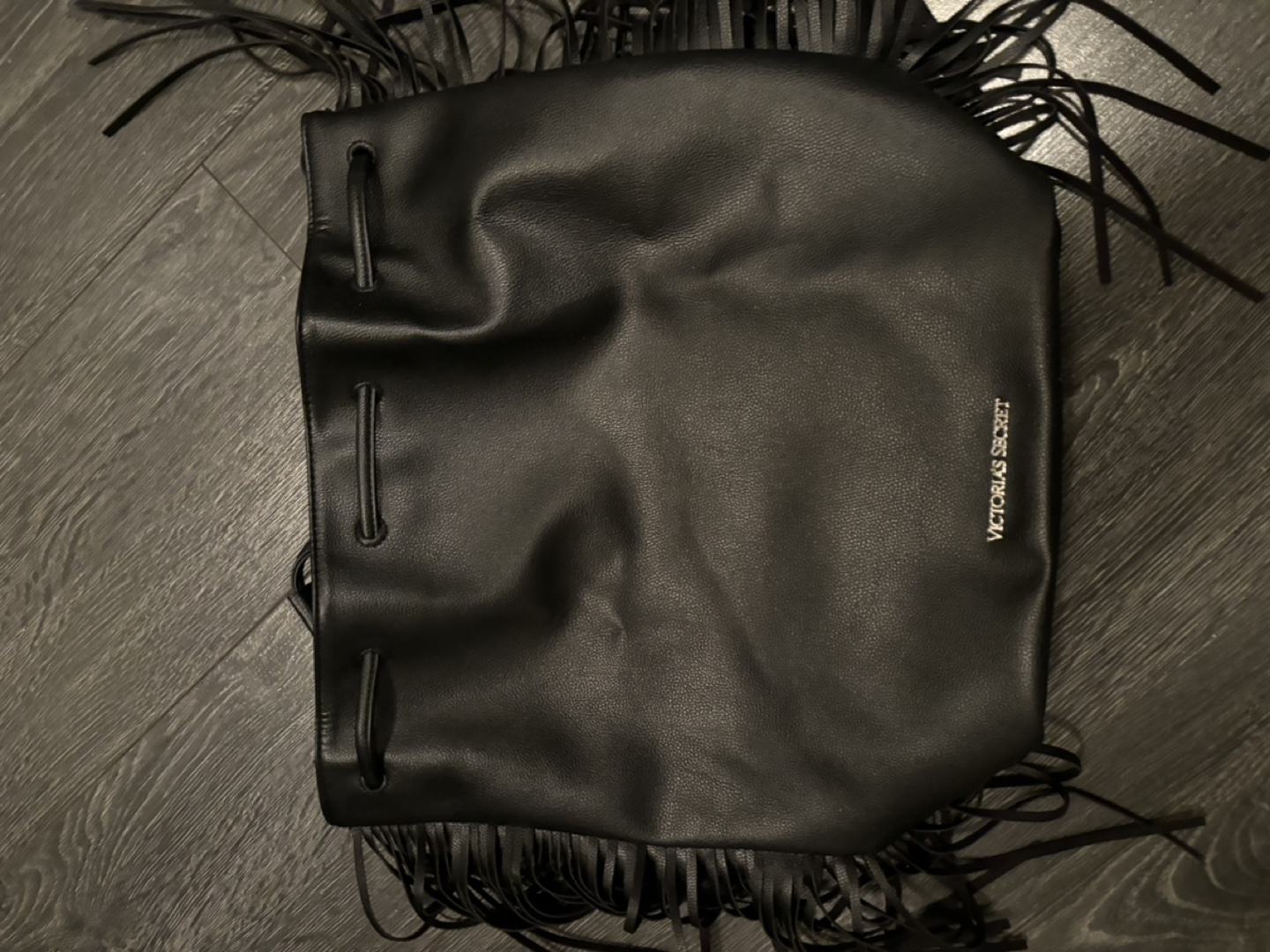 Victoria's Secret Black Fringe Drawstring Bucket Bag - photo 5