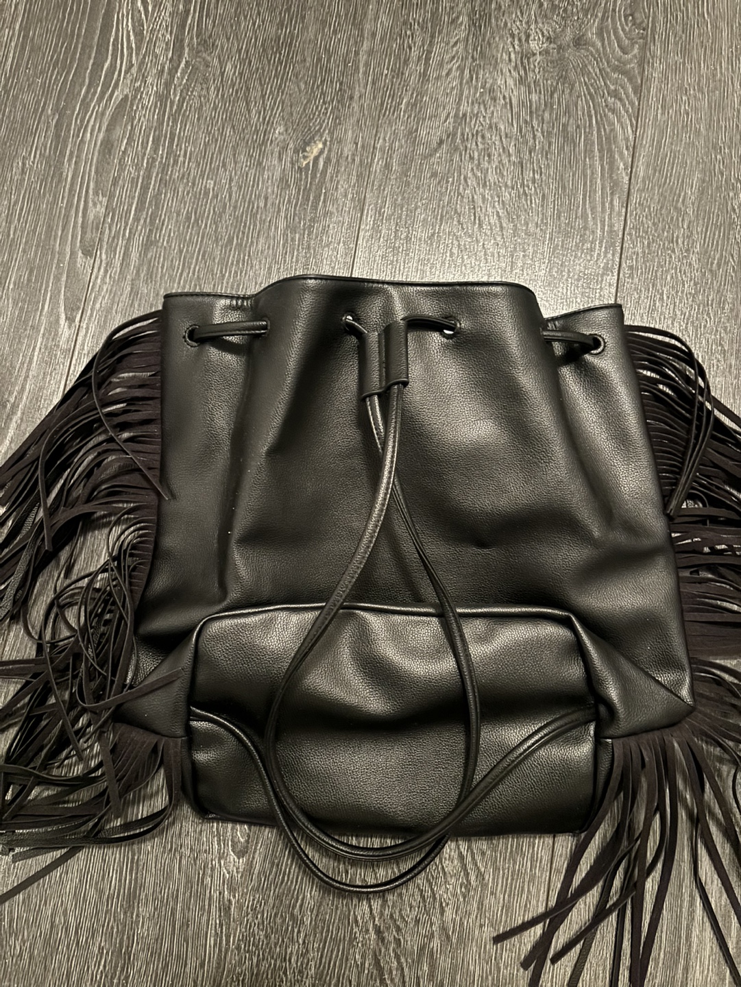 Victoria's Secret Black Fringe Drawstring Bucket Bag - photo 3