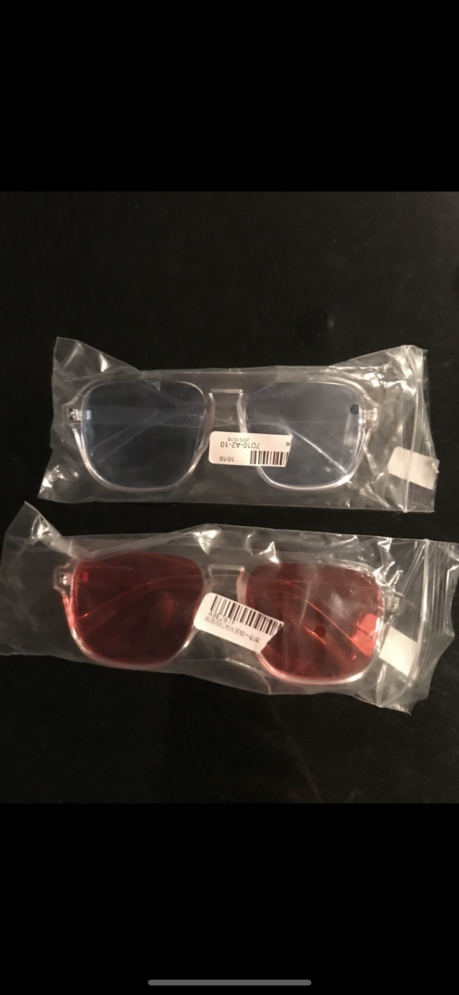 Two pairs of Blue & Red lense sunglasses