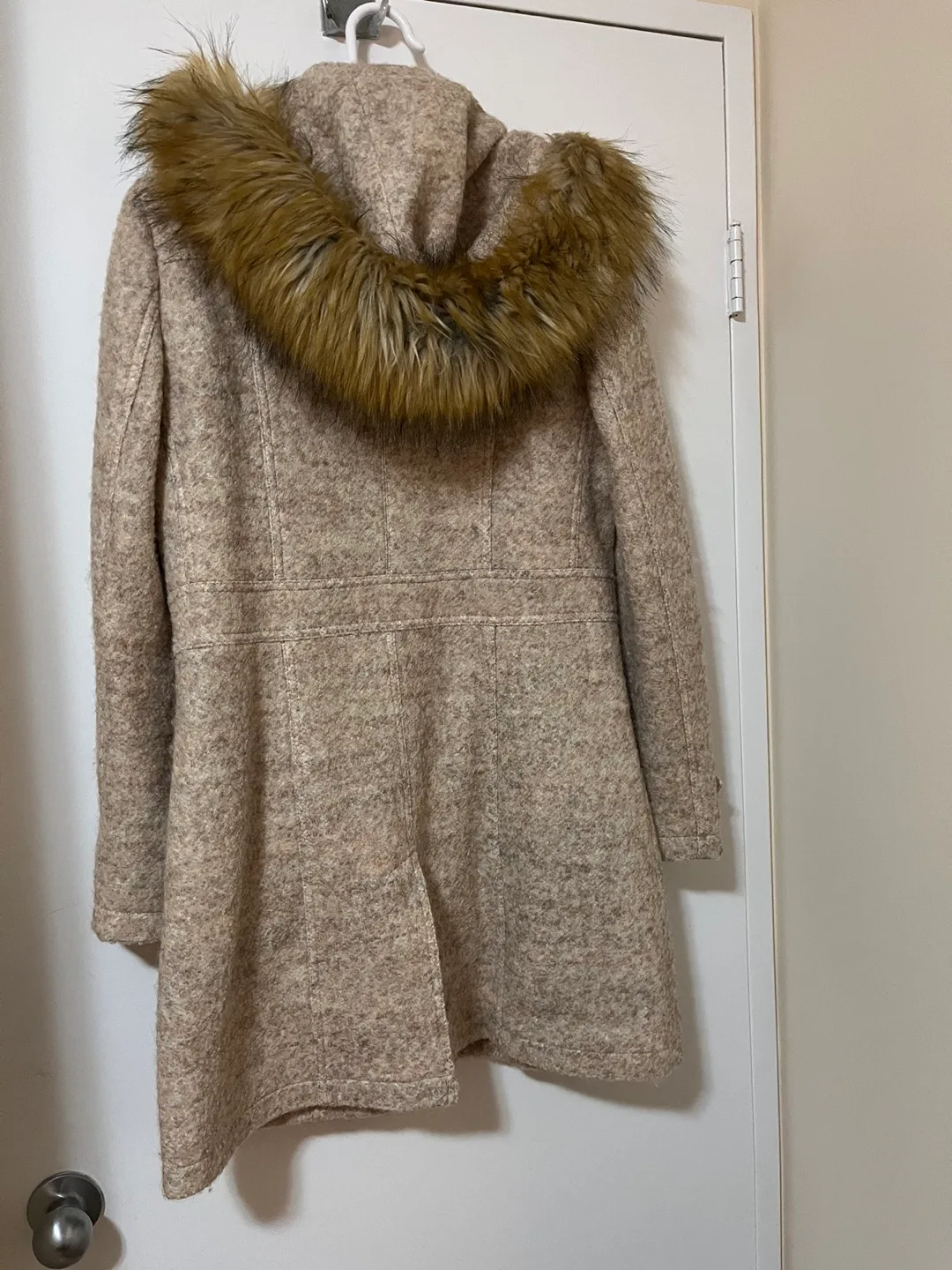 Women's Beige Hooded Toggle Coat image indicator(2)