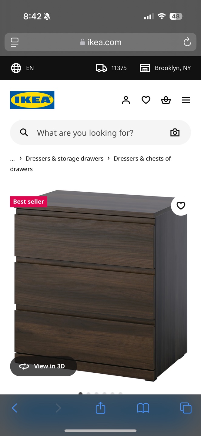 IKEA MALM 3-Drawer Chest - Dark Brown - photo 5