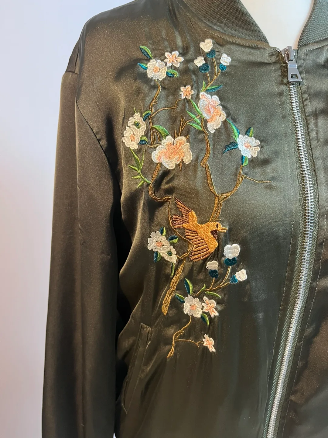 Embroidered Satin Bomber Jacket image indicator(2)