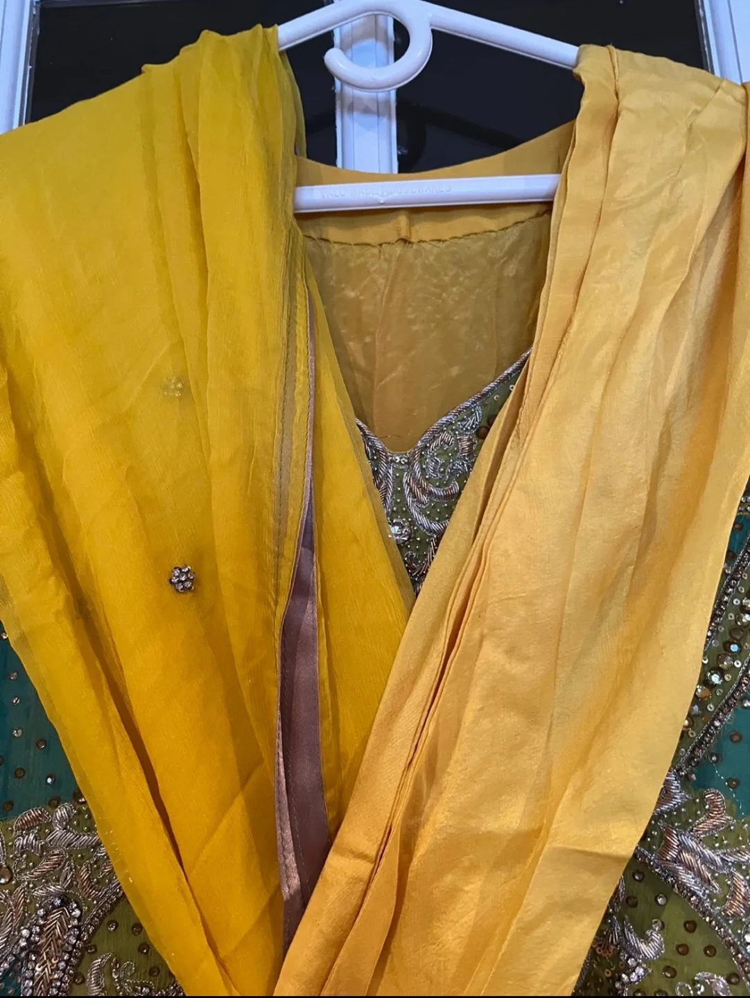 Gorgeous Yellow and Teal Embellished Shalwar Kameez image indicator(6)