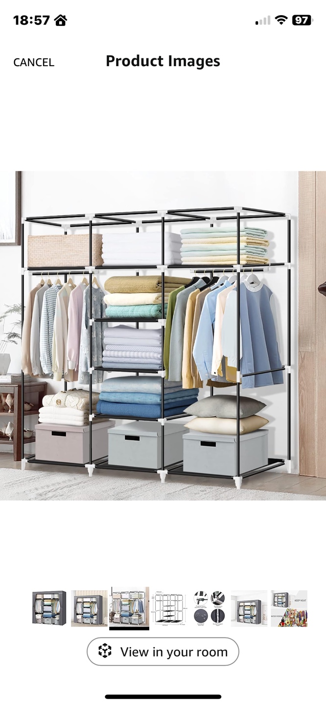 LOKEME Portable Wardrobe Closet - Grey
