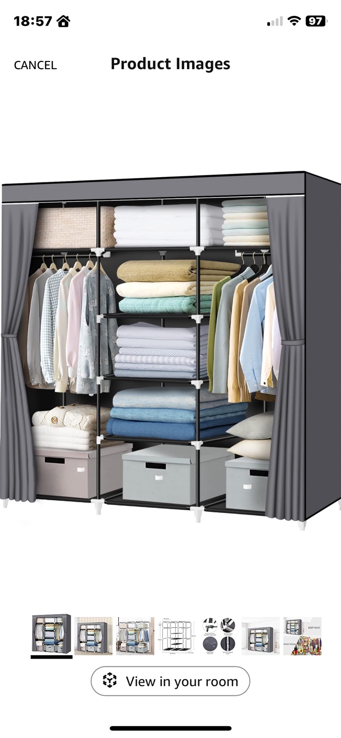 LOKEME Portable Wardrobe Closet - Grey - photo 4