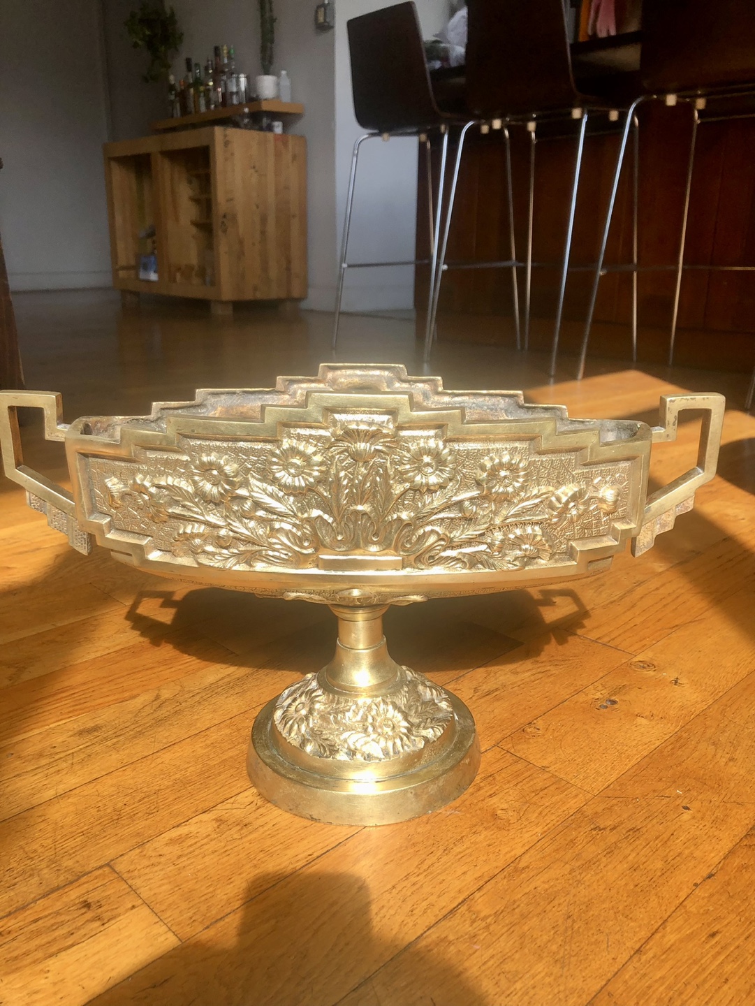 Vintage Brass Bowl with Intricate Floral Design - photo 3