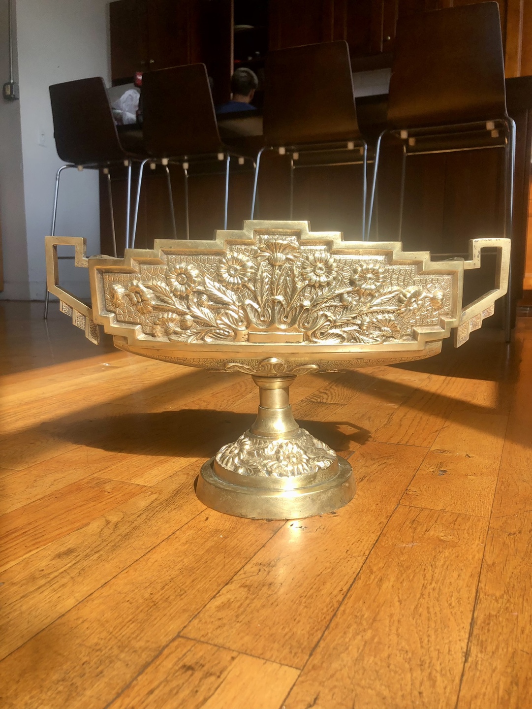Vintage Brass Bowl with Intricate Floral Design