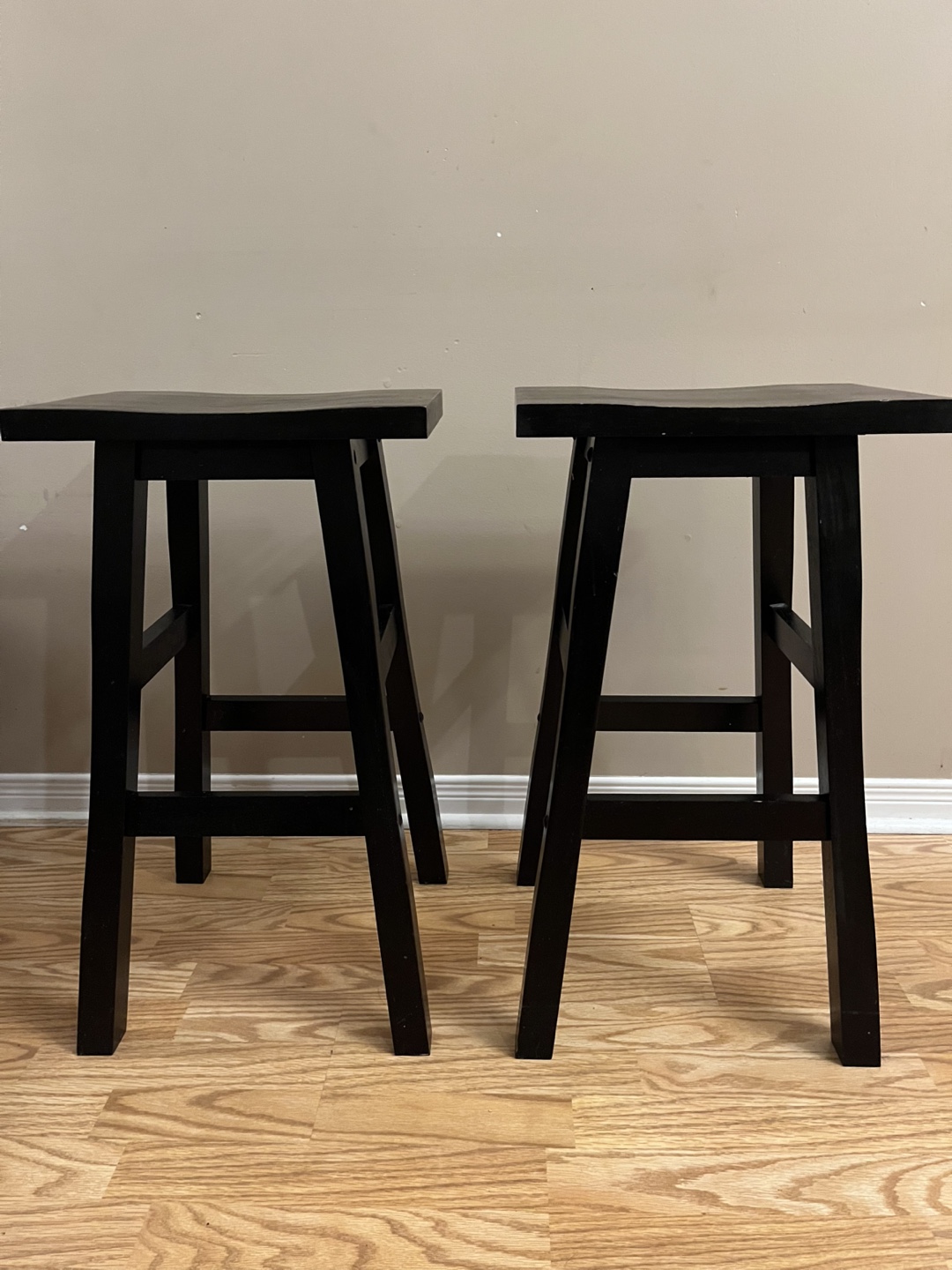 Pair of dark brown Wooden Stools - photo 2