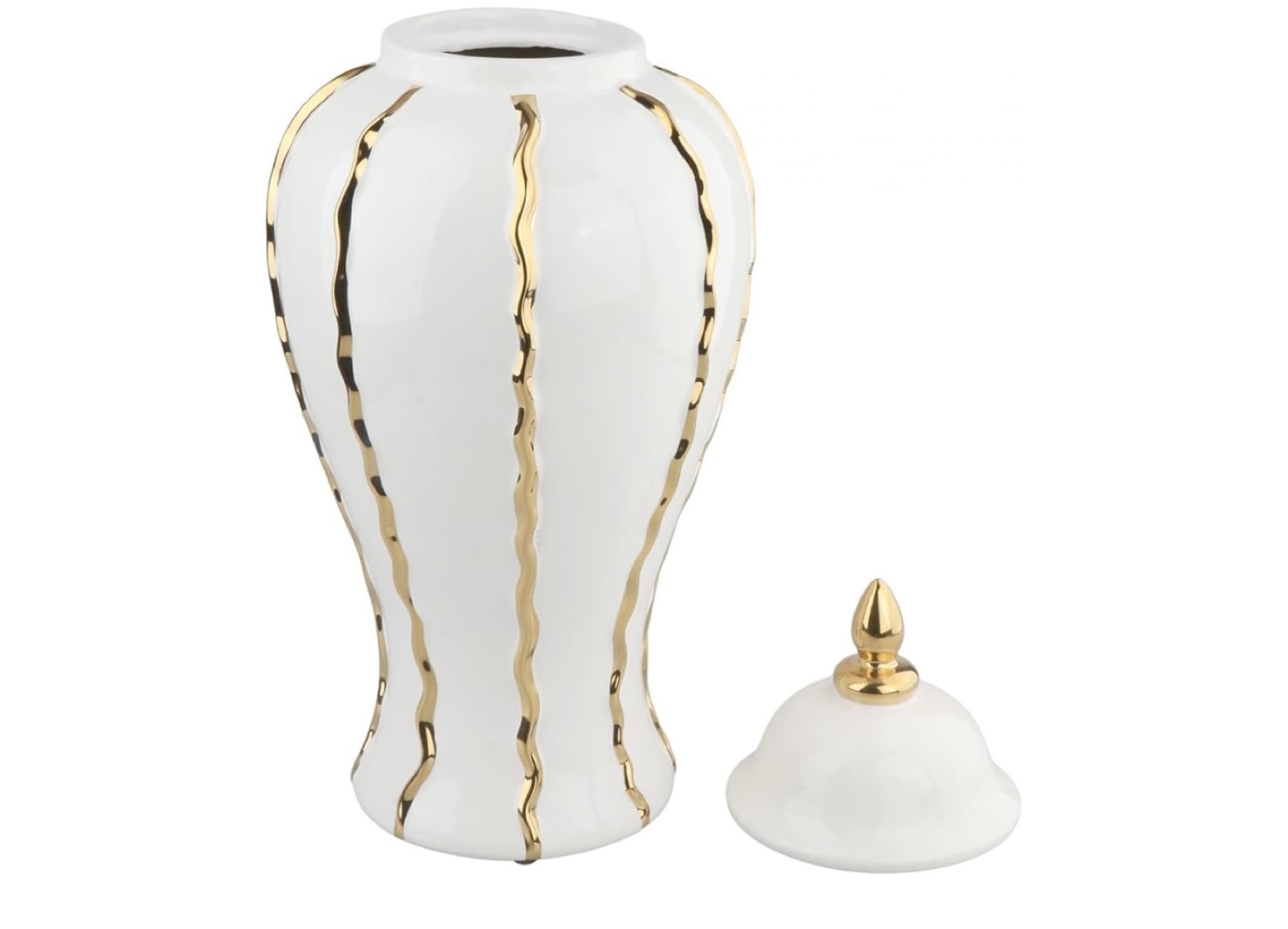 Elegant White and Gold Ceramic Jar with Lid - photo 3