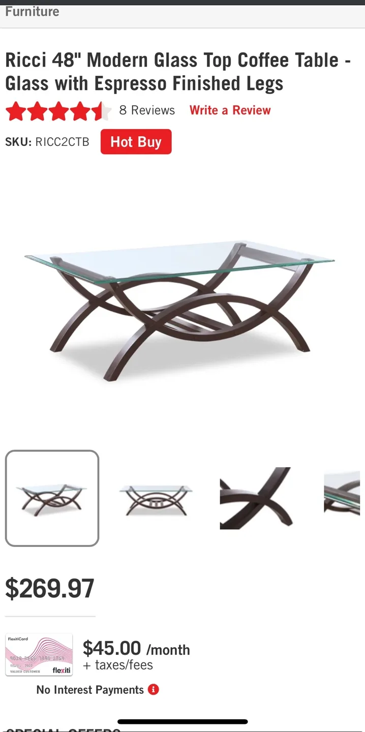 🥕Ricci 48" Modern Glass Top Coffee Table image indicator(3)