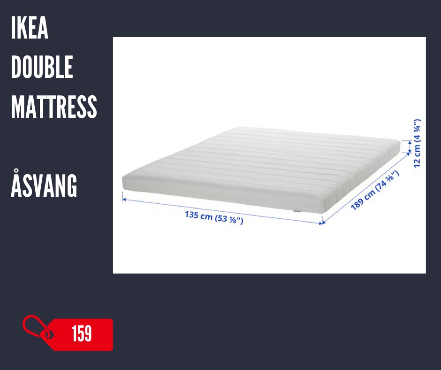 IKEA ASVANG Double Mattress - Like New